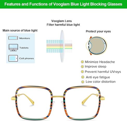 نظارات فوغلام كبيرة الحجم لحجب الضوء الأزرق المربع للنساء مضادة لإجهاد العين بالأشعة فوق البنفسجية، نظارات الكمبيوتر Jace in Kuwait