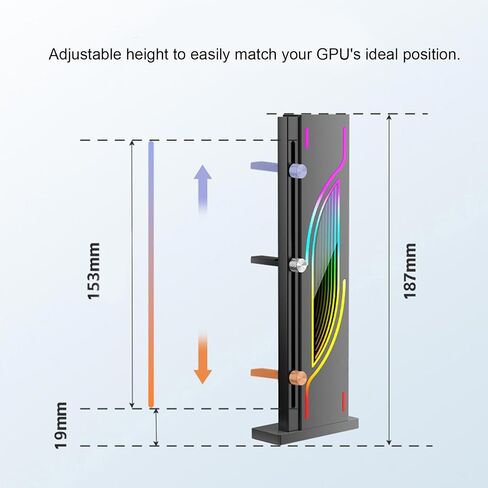 قوس دعم GPU ARGB ، وقام RGB GPU قابل للتعديل مع قاعدة مغناطيسية ، 3Pin 5V PC Card Stand ، قوس GPU العالمي ، اتجاهات متعددة (أسود) in Kuwait
