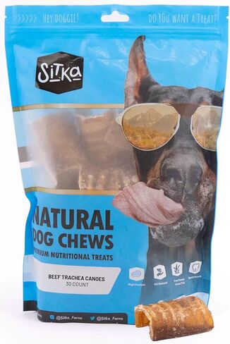 Sitka Farms Beef Trachea Canoes 3" Split Trachea - 30 Count - 100% Natural Source of Glucosamine & Chondroitin - High Protein Premium Dog Treat for Small Medium & Large Dogs in Kuwait