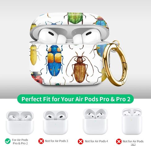 متوافق مع Airpod Pro 2nd/1st Generation Cover مع سلسلة مفاتيح ، علبة سماعة رأس لاسلكية مقاومة للصدمات بالكامل لـ AirPod Pro 2023/2022/2019 (الطيور الملونة) in Kuwait