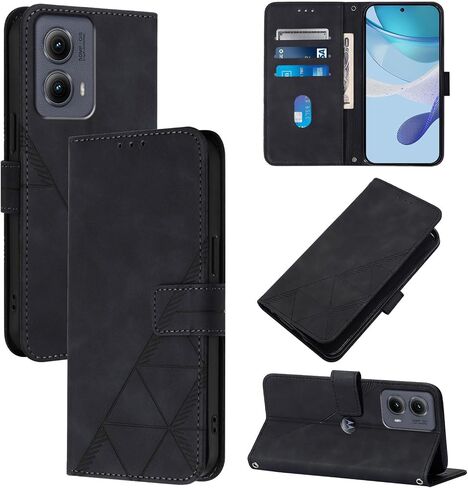 Flip Case for Moto Edge 2024 5G Faux Leather Wallet Holster with Cards Holder Kickstand Magnetic Closure Shockproof Folio Protect Cover for Motorola Edge (2024). Black YBS in Kuwait