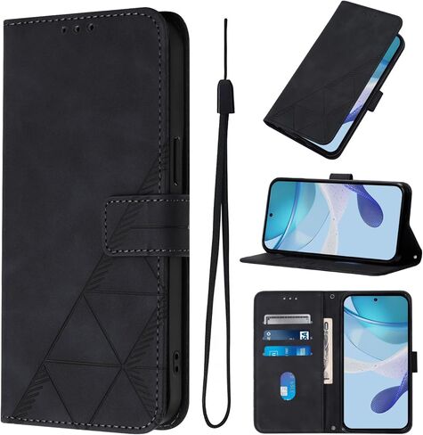 Flip Case for Moto Edge 2024 5G Faux Leather Wallet Holster with Cards Holder Kickstand Magnetic Closure Shockproof Folio Protect Cover for Motorola Edge (2024). Black YBS in Kuwait