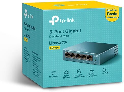 TP-Link Gigabit Ethernet Switch (LS105G) 5 Port RJ45 Metal 10/100/1000Mbps مثالية لتوسيع الشبكة السلكية للمكاتب SMB والمنزل in Kuwait