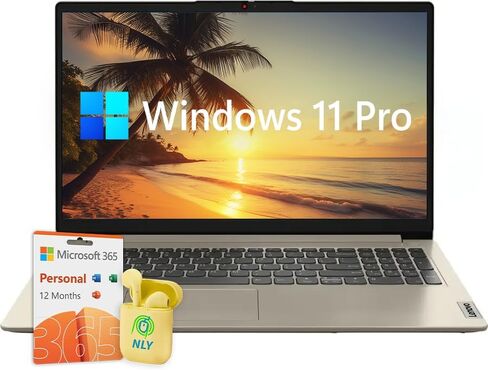 Lenovo Ideapad 15.6" LED Backlit Business and Student Laptop, AI Copilot, 20GB RAM 1TB SSD, Windows 11 Pro with 1 Year Microsoft 365, Intel Dual Core Processor, NLY Earphones, Sand in Saudi Arabia