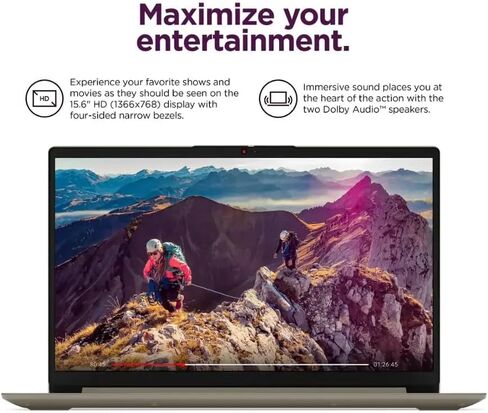 Lenovo Ideapad 15.6" LED Backlit Business and Student Laptop, AI Copilot, 20GB RAM 1TB SSD, Windows 11 Pro with 1 Year Microsoft 365, Intel Dual Core Processor, NLY Earphones, Sand in Saudi Arabia