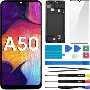 for Samsung Galaxy A50 AMOLED Screen Replacement with Frame AMOLED Display Touch Digitizer Full Assembly Fix Glass with Repair Tools Kit SM-A505U SM-A505U1