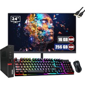 Lenovo ThinkCentre M720Q Tiny Desktop Computer PC Set with New 24-inch FHD (1920×1080) Monitor, Intel Core i5-8500, 16GB RAM, 256GB SSD, Wi-Fi, Bluetooth, Keyboard & Mouse, Windows 10 Pro (Renewed)