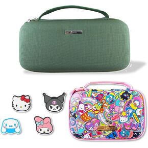 Sonix x Sanrio Nintendo Switch Thumb Grips (Hello Kitty & Friends) + Carrying Case (Olive Green) + GameCard Case (Hello Kitty & Friends Stickers)