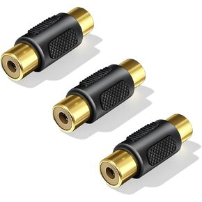 3-Pack Gold Plated RCA Female to Female Coupler, Audio Video Connector for Phono, Speaker, RCA Cables & Amplifiers
