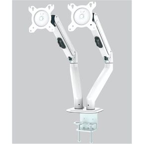 G08-24 Dual Monitor Desktop Mount Bracket for 13 to 27-Inch LCD Screens Rotate & Tilt Adjust Two-Arm Desk Stand Support(White)