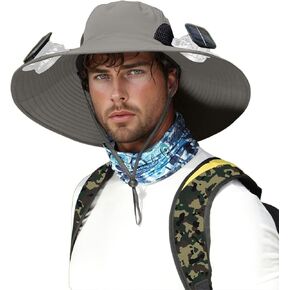 Mens Womens Sun Bucket Hats with USB Charging Detachable Solar Fan Outdoor Beach Hats Wide Brim Camping Fishing Hat