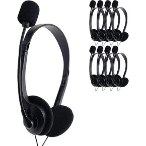 Bulk USB Headsets with Mic 25 Pack Budget Stereo Headphones with Boom Microphone – Ideal for Classrooms, Offices, Remote Work