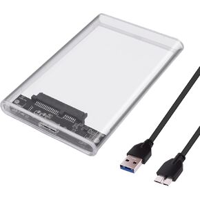 2.5 Inch SATA External Hard Drive Enclosure USB 3.0 to SATA III Tool Free Clear Solid State Drive Case with USB 3.0 Hard Drive Data Cable for 7mm 9.5mm SSD HDD