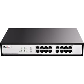 16-Port Gigabit Switch, Unmanaged,32Gbps Switching Capacity, 3-Mode(VLAN,Std,Clone), Fanless Metal, Plug & Play, Office/Surveillance/SMB