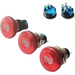 1pcs 16mm 19mm 22mm Emergency Stop Metal Button Mushroom Head Push Button Stop Switch 1NO1NC 2NO2NC Latching Switch Retention(Button2 Add 3Wires,22MM_2NO2NC)