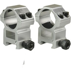 1 Pair Silver Anodized Scope Rings Mount Mid Profile for Dia. 1" Tube Scope and Fit Weaver Picatinny Rail, Center Height 1.2"