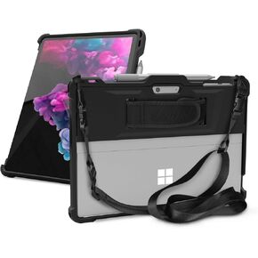 Rugged Case for Microsoft Surface Pro 11/10/9 – Shockproof Heavy Duty Protective Cover with Hand Strap & Shoulder Strap, 13-inch, Compatible with Keyboard, Black