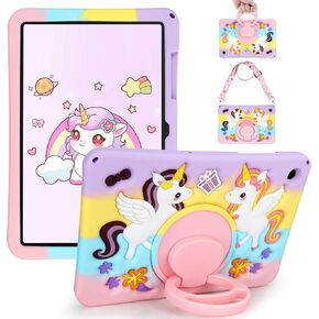 JAKPAK for Samsung Galaxy Tab A9 Plus Case for Kids Girls Galaxy Tablet A9+ 11inch Case with Kickstand Shoulder Strap Soft Silicone Kawaii Cartoon Cover Kids for Samsung Tab A9+ 2023 Colourful