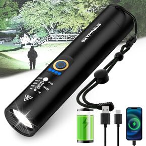 Skyfire LED مصباح يدوي قابل لإعادة الشحن ، 2000 Lumens Super Bright Tactical Clumps High Lumens ، خمسة أوضاع ، ضوء فلاش التخييم للعدسة في الهواء الطلق ، الطوارئ لا