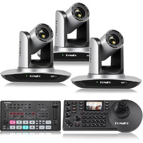 كاميرا Fomako NDI ، AI Auto Tracking HDMI PTZ Camera ، 20x Zoom Optical (3pcs) ، KC608 PTZ Controller ، M1 Video Mixer Switcher ، لتعليم عبادة الخدمات الكنسية (FMK20UH NDI X3+KC608 Pro+M1)