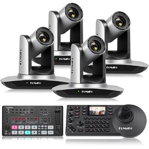 FoMaKo AI Auto Tracking HDMI PTZ Camera, 30x Optical Zoom (4pcs), KC608 PTZ Controller,M1 Video Mixer Switcher,for Church Services Worship Education(FMK30UHX4+KC608+M1)