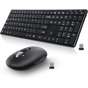 Wireless Keyboard USB Silent Ultra Slim Full Size Keyboard with Number Pad+Wireless Bluetooth Mouse-Battery,Multi Device Slim Portable Quiet Travel Mice,Plug&Play,4-Way Super Scrolling,± 3000 DPI