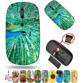 Maizi Mouse for Laptop, 2.4G USB, Portrait of Peacock, Right Hand, 4 Buttons, Modern Style, 33ft Range, Windows, Mac, Linux Compatible