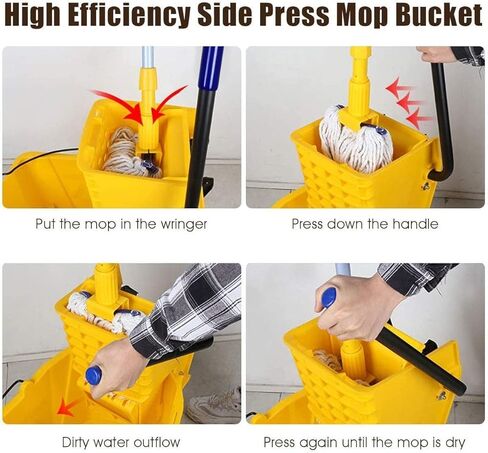 دلو ممسحة تجارية من Nightcore، فرملة موجة لتنظيف الأرضيات الكل في واحد، عصارة تنظيف بالضغط الجانبي، عربة محمولة على عجلات، مثالية للاستخدام المنزلي والتجاري والمطاعم بسعة 26 لترًا in Kuwait