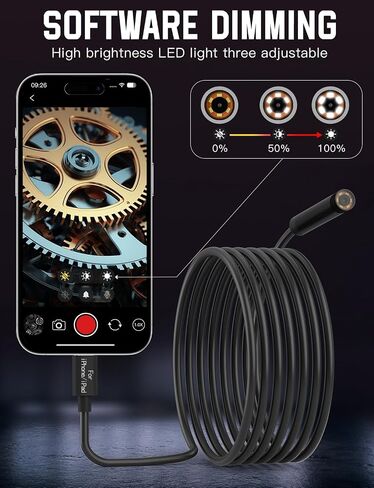 كاميرا المنظار مع ضوء iPhone IP67 مقاوم للماء 5.5 مم كاميرا التنظير 6.5 قدم كاميرا ثعبان شبه صلبة iPhone/Typc-c/USB-C أدوات محول مجانية للرجال 2024 in Saudi Arabia