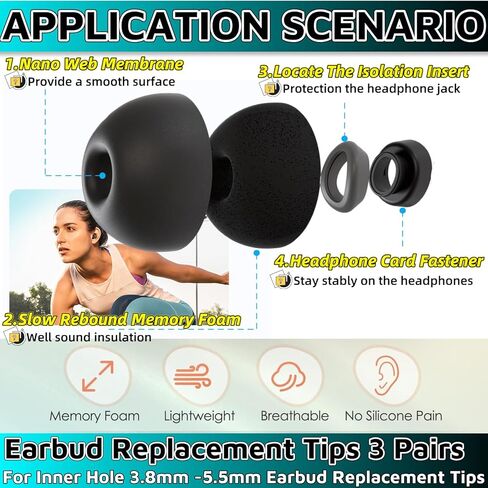 Memory Foam Earbud Tips，Replacement Earbud Tips Ear Bud Replacement Tip Memory Foam Ear Tips IEM Ear Tips Earbud Replacement Tips for 4.0mm Connect Hole Most in-Ear Headphones (S/M/L Total 3 Pairs) in Kuwait