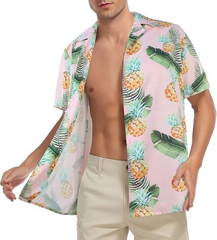 Hawaiian Shirt for Men Short Sleeve Beach Tropical Summer Vacation Shirt Casual Button Down Aloha Shirt Palm Trees Red M in Saudi Arabia
