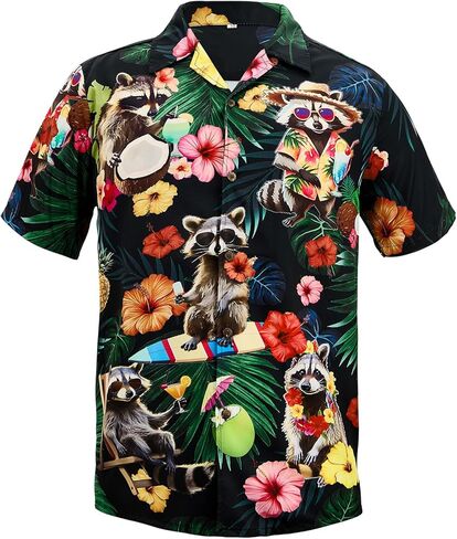 قميص هاواي للرجال بأكمام قصيرة، قميص صيفي استوائي للشاطئ، قميص كاجوال بأزرار سفلية، قميص ألوها، أشجار النخيل، أحمر M in Kuwait