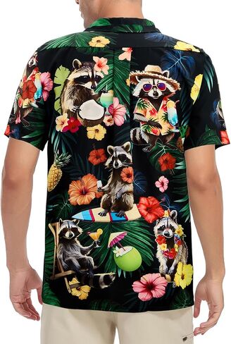 قميص هاواي للرجال بأكمام قصيرة، قميص صيفي استوائي للشاطئ، قميص كاجوال بأزرار سفلية، قميص ألوها، أشجار النخيل، أحمر M in Kuwait