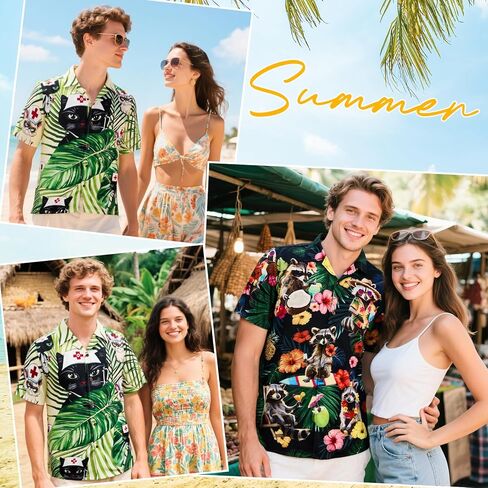 قميص هاواي للرجال بأكمام قصيرة، قميص صيفي استوائي للشاطئ، قميص كاجوال بأزرار سفلية، قميص ألوها، أشجار النخيل، أحمر M in Kuwait