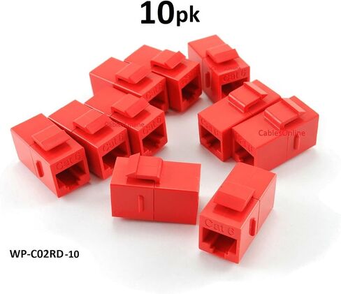 CablesOnline, 10-Pack CAT6 Female/Female RJ45 Ethernet Red Keystone Jack Coupler, WP-C02RD-10 in Kuwait