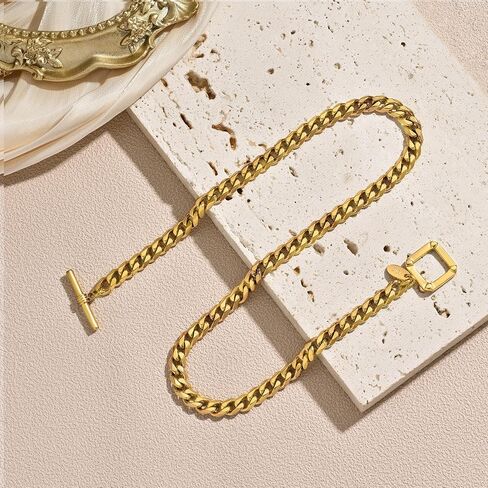 قلادة نسائية من TRIPOD JEWELRY مطلية بالذهب الحقيقي عيار 18 قيراط مع حرف D مزدوج، سلسلة ربط كوبية من الفولاذ المقاوم للصدأ 6 مم 316L مقطوعة بالألماس (صندوق مخصص وحقيبة تعبئة للهدايا) in Kuwait