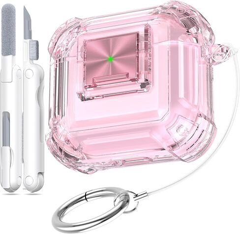 RFUNGUANGO Security Lock for Airpods 4 Case, Compatible with Apple Airpod 4 Case (2024) (USB-C), Compatible with Airpod 4 with Cleaning Kit for Teen Girls, Transparent Pink in Saudi Arabia