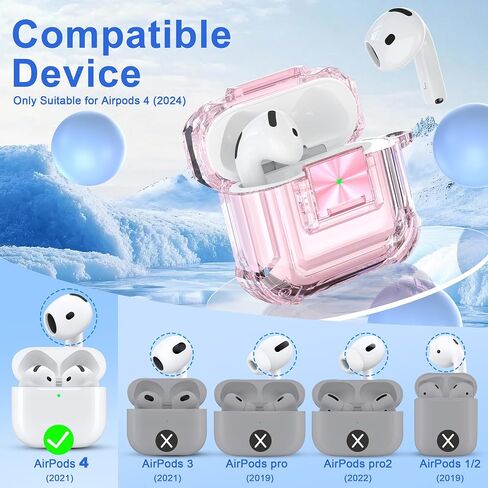 RFUNGUANGO Security Lock for Airpods 4 Case, Compatible with Apple Airpod 4 Case (2024) (USB-C), Compatible with Airpod 4 with Cleaning Kit for Teen Girls, Transparent Pink in Saudi Arabia