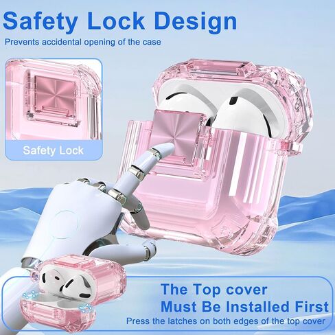RFUNGUANGO Security Lock for Airpods 4 Case, Compatible with Apple Airpod 4 Case (2024) (USB-C), Compatible with Airpod 4 with Cleaning Kit for Teen Girls, Transparent Pink in Saudi Arabia