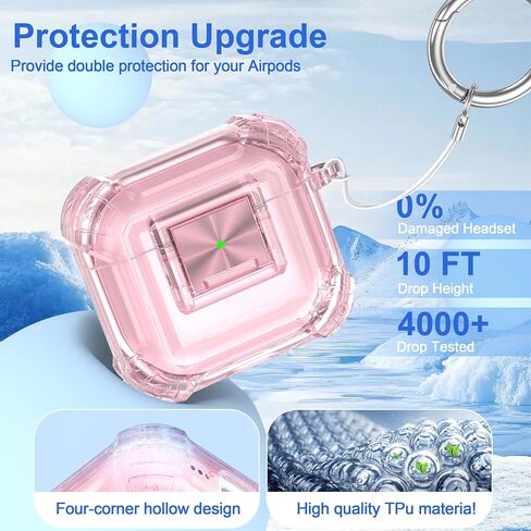 RFUNGUANGO Security Lock for Airpods 4 Case, Compatible with Apple Airpod 4 Case (2024) (USB-C), Compatible with Airpod 4 with Cleaning Kit for Teen Girls, Transparent Pink in Saudi Arabia
