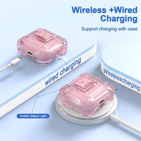 RFUNGUANGO Security Lock for Airpods 4 Case, Compatible with Apple Airpod 4 Case (2024) (USB-C), Compatible with Airpod 4 with Cleaning Kit for Teen Girls, Transparent Pink in Saudi Arabia