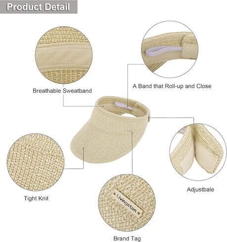 Livingston Sun Visors for Women Black Sun Hat Wide Brim Beach Hat UV Protection Straw Hat in Kuwait