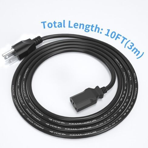 3 PRONG TV Power Cord 10ft ، Cable Cable 10A 125V لـ VISIO VX32L/VW32L & LG 42LF11/42LG30 TVS ، IEC320 C13 إلى NEMA 5-15P بديل ، كابل 1 ، حزمة in Saudi Arabia