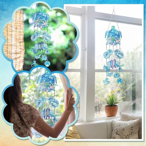 GlikCeil Diamond Art Wind Chime Ocean Themed Decorations with Crystal Pendant Double Sided Ocean Animal Beach Diamond Art Hanging Ornaments for Adults Kids Home Window Garden Decor in Saudi Arabia