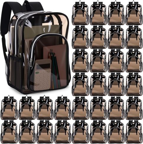 Amylove 32 Pack واضحة على ظهر الظهر بشكل كبير PVC PVC Black Black Propack 15 "انظر من خلال حقائب العمل الرياضي للجنسين in Kuwait