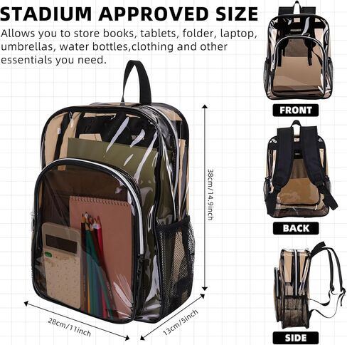 Amylove 32 Pack واضحة على ظهر الظهر بشكل كبير PVC PVC Black Black Propack 15 "انظر من خلال حقائب العمل الرياضي للجنسين in Kuwait