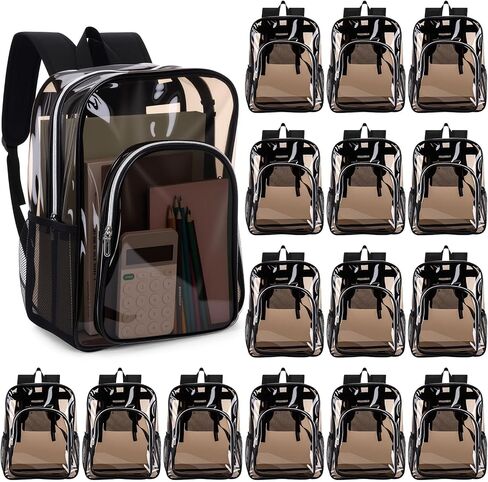 Amylove 32 Pack واضحة على ظهر الظهر بشكل كبير PVC PVC Black Black Propack 15 "انظر من خلال حقائب العمل الرياضي للجنسين in Kuwait