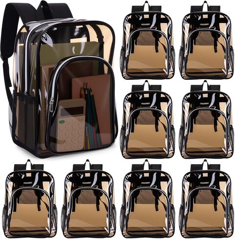 Amylove 32 Pack واضحة على ظهر الظهر بشكل كبير PVC PVC Black Black Propack 15 "انظر من خلال حقائب العمل الرياضي للجنسين in Kuwait