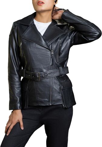 Women's Blazer Coat Style Zipper Real Leather Motorcycle Jacket - Casual Fashion Moto Biker Lambskin Leather Jacket Women in Kuwait