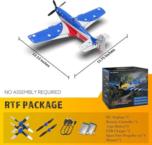 rcxsuv VOLANTEXRC Remote Control Aircraft,4-CH RC Plane,Ready to Fly P51Mustang,Mustang Radio Controlled Plane for Adult with X-Pilot Stabilization System, One Key Aerobatic, 2.4GHZ 6-AXIS Gyro in Kuwait